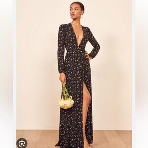 Reformation Joy Cut Out Back V Neck Long Sleeve Midi Dress 100% Viscose Sz 0 NEW